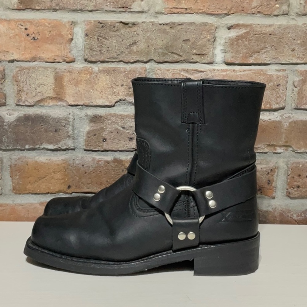 X Element Women Black Leather Harness Motorcycle Moto Biker Square
Toe boots